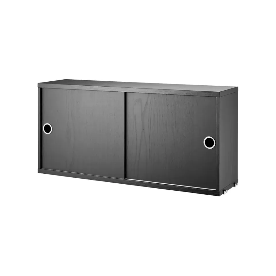 Vitrines & Présentoirs<String Armoire à portes coulissantes , frêne lasuré noir, 78x20 cm