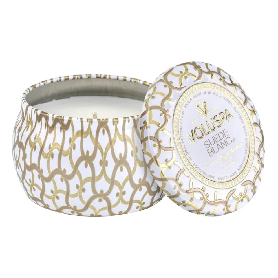 Bougies Parfumées & Diffuseurs<Voluspa Bougie parfumée Maison Blanc Mini Tin 25 heures, Suede Blanc