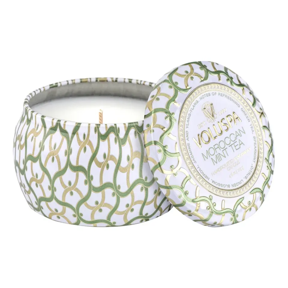 Bougies Parfumées & Diffuseurs<Voluspa Bougie parfumée Maison Blanc Mini Tin 25 heures, Moroccan Mint Tea