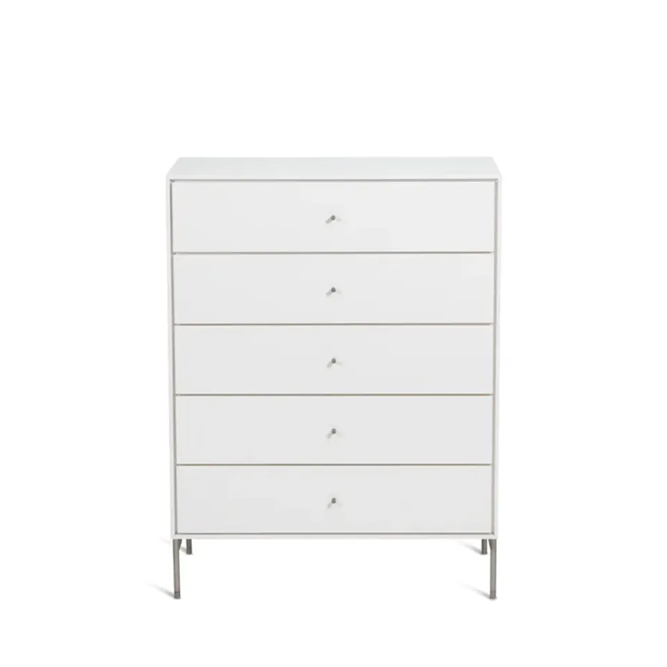 Commodes & Caissons De Rangement<Mavis Commode Volt 5 tiroirs laquée blanche, Détails en acier inoxydable