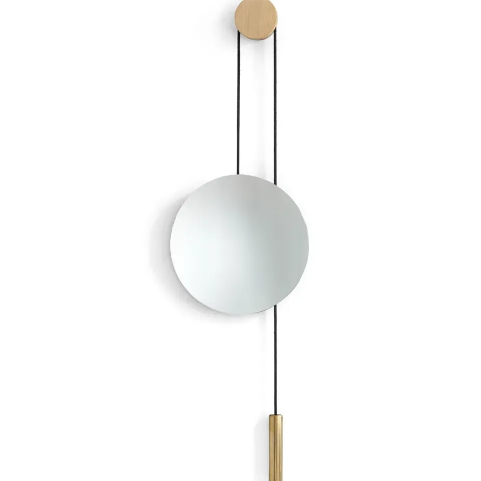 Miroirs Ronds|Miroirs Muraux<New Works Miroir Rise and Shine, Natural oak-brass weight